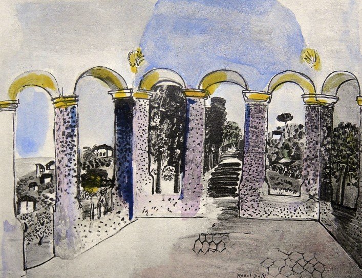 Raoul DUFY, signed original Lithograph, 1930: Wonderful original hand colored lithograph "Vallauris" by Raoul Dufy. Hand signed by Raoul Dufy in pencil. Published in 1930 in a limited edition of 200 signed exemplars. From the Suite "Raoul Dufy" b