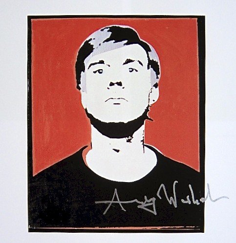 Andy Warhol, signed Print, Self-Portrait, 1986: Andy WARHOL, "Self-Portrait" signed Print. From a signed VIP book from 1986. Hand signed by Andy Warhol in silver pen. Size: 6.89 x 6.69 inches (17.5 x 17 cm), printed on the back.