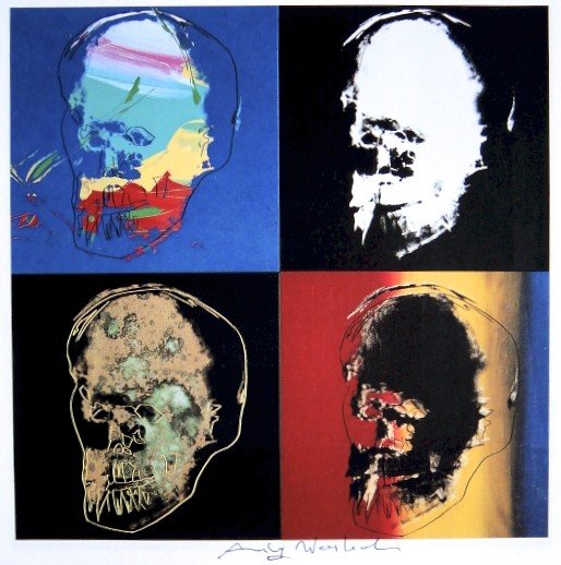 Andy Warhol, signed Print, Philip's Skull, 1986: Andy WARHOL, "Philip's Skull" signed Print. From a signed VIP book from 1986. Hand signed by Andy Warhol in black pen. Size: 8.66 x 8.27 inches (22 x 21 cm), printed on the back.
