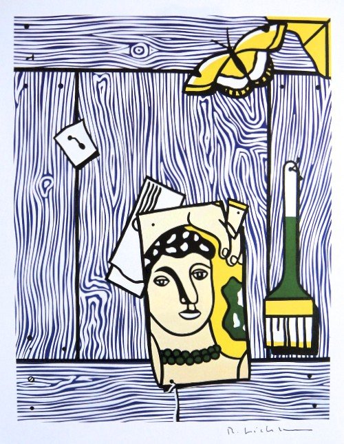 Roy LICHTENSTEIN, signed Print, Painting, 1984: Roy LICHTENSTEIN, "Painting" signed Print. From a signed VIP book from 1984. Hand signed by Roy Lichtenstein in black pen. Prov: Cross River Press Ltd. Size: 11.81 x 9.06 inches (30 x 23 cm), printed