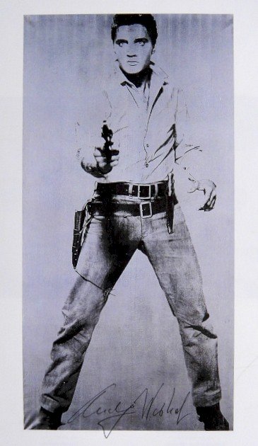 Andy Warhol, signed Print, Single Elvis, 1986: Andy WARHOL, "Single Elvis" signed Print. From a signed VIP book from 1986. Hand signed by Andy Warhol in black pen. Size: 8.66 x 4.33 inches (22 x 11 cm), printed on the back.