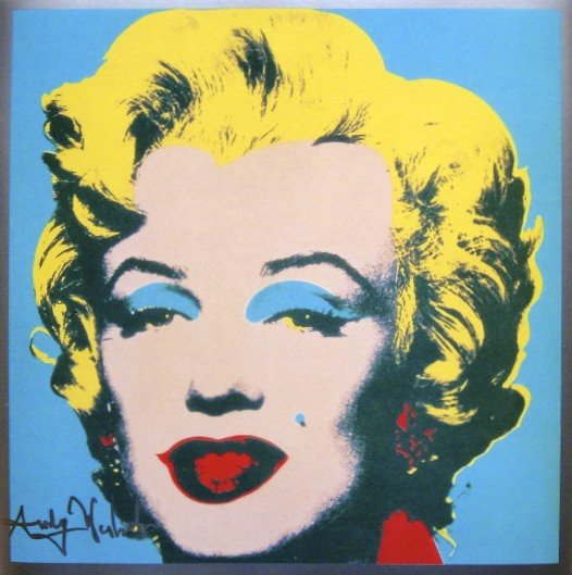 ANDY WARHOL, Signed Print "Marilyn Monroe" 1982: Andy WARHOL, "Marilyn Monroe", signed Print. From a signed VIP-catalog from 1982. Hand signed by Andy Warhol in silver pen. Size: 9 x 9 in (23 x 23 cm).