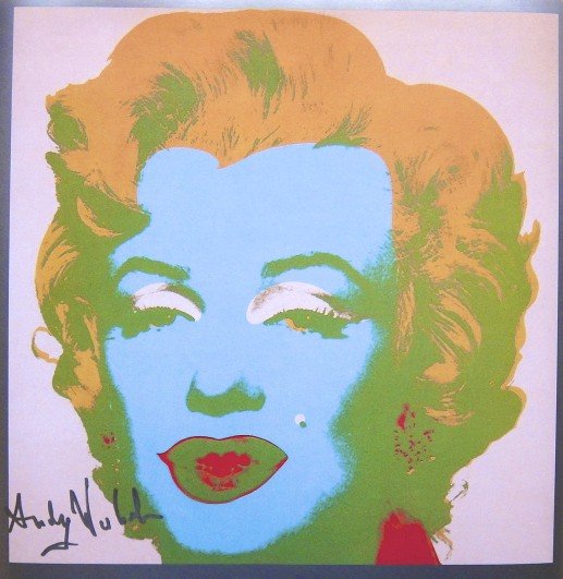 ANDY WARHOL, Signed Print "Marilyn Monroe" 1982: Andy WARHOL, "Marilyn Monroe", signed Print. From a signed VIP-catalog from 1982. Hand signed by Andy Warhol in silver pen. Size: 9 x 9 in (23 x 23 cm).