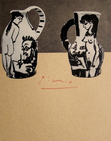 Pablo PICASSO, hand signed rare Lithograph, 1956: Pablo Picasso "Les mains" and "Paloma" signed Lithograph. From a signed VIP book, published in 1956. Hand signed by Picasso in red pencil. Editeur: Fernard Mourlot, Paris. Size: 8.86 x 6.89 inches (22