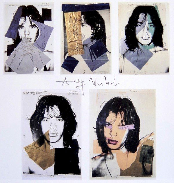 Andy Warhol, signed Print, Mick Jagger, 1986: Andy WARHOL, "Mick Jagger" signed Print. From a signed VIP book from 1986. Hand signed by Andy Warhol in black pen. Size: 8.27 x 7.87 inches (21 x 20 cm), printed on the back.