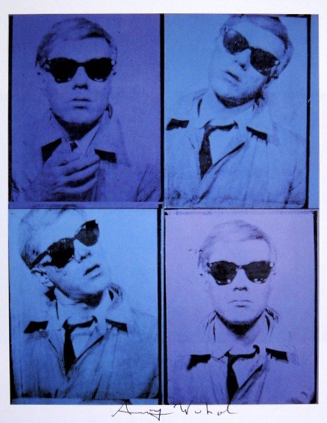 Andy Warhol, signed Print, Self-Portrait, 1986: Andy WARHOL, "Self-Portrait" signed Print. From a signed VIP book from 1986. Hand signed by Andy Warhol in black pen. Size: 8.66 x 6.5 inches (22 x 16.5 cm), printed on the back.