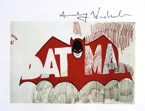 Andy Warhol, signed Print, Batman, 1986: Andy WARHOL, "Batman" signed Print. From a signed VIP book from 1986. Hand signed by Andy Warhol in black pen. Size: 4.33 x 5.51 inches (11 x 14 cm), printed on the back.
