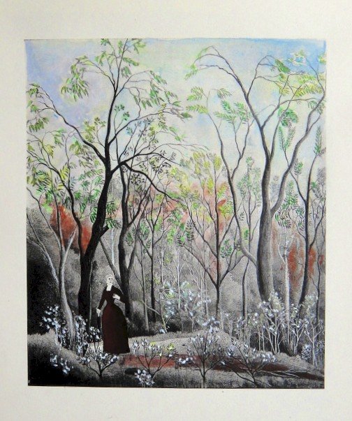 Henri ROUSSEAU hand colored Lithograph 1927: Henri Rousseau hand colored Lithograph. From the VIP book Christian Zervos, published in 1927. Edition: Cahiers d'Art, 40 rue Bonaparte, Paris. Prov: Galerie Kahnweiler, Paris. Size: 10.83 x 8.66 inch