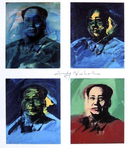 Andy Warhol, signed Print, Mao, 1986: Andy WARHOL, "Mao" signed Print. From a signed VIP book from 1986. Hand signed by Andy Warhol in black pen. Size: 8.66 x 6.69 inches (22 x 17 cm), printed on the back.