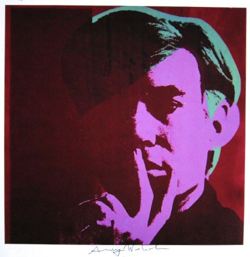 Andy Warhol, signed Print, Self-Portrait, 1986: Andy WARHOL, "Self-Portrait" signed Print. From a signed VIP book from 1986. Hand signed by Andy Warhol in black pen. Size: 8.66 x 8.66 inches (22 x 22 cm), printed on the back.
