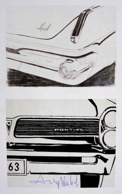 Andy Warhol, signed Print, Imperial Car Detail -: Andy WARHOL, "Imperial Car Detail - Pontiac" signed Print. From a signed VIP book from 1986. Hand signed by Andy Warhol in blue pen. Size: 8.86 x 5.31 inches (22.5 x 13.5 cm), printed on the back.