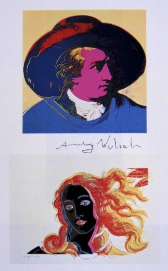 Andy Warhol, signed Print, Goethe - Birth of Venus,: Andy WARHOL, "Goethe" and "Birth of Venus" signed Print. From a signed VIP book from 1986. Hand signed by Andy Warhol in black pen. Size: 8.27 x 5.51 inches (21 x 14 cm), printed on the back.