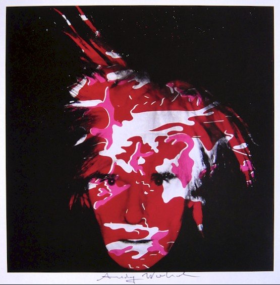 Andy Warhol, signed Print, Camouflage Self-Portrait,: Andy WARHOL, "Camouflage Self-Portrait" signed Print. From a signed VIP book from 1986. Hand signed by Andy Warhol in black pen. Size: 8.86 x 8.07 inches (22.5 x 20.5 cm), printed on the back.
