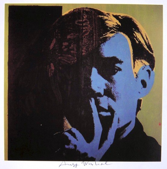 Andy Warhol, signed Print, Self-Portrait, 1986: Andy WARHOL, "Self-Portrait" signed Print. From a signed VIP book from 1986. Hand signed by Andy Warhol in black pen. Size: 8.86 x 8.07 inches (22.5 x 20.5 cm), printed on the back.