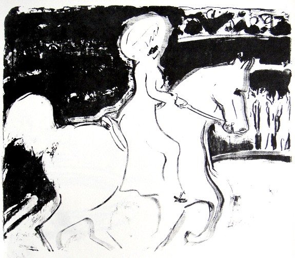 Ernst Ludwig KIRCHNER, original Lithograph, 1962: Original lithograph "Cavallerizza al circo" by E. L. Kirchner. The VIP book " Opera grafica " was published in 1962. Editeur: Prestel Verlag, Monaco and il Saggiatore, Milano. Size: 12.4 x 9.06 inches