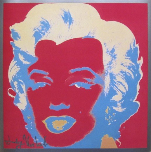 ANDY WARHOL, Signed Print "Marilyn Monroe" 1982: Andy WARHOL, "Marilyn Monroe", signed Print. From a signed VIP-catalog from 1982. Hand signed by Andy Warhol in silver pen. Size: 9 x 9 in (23 x 23 cm).