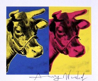 Andy Warhol, signed Print, Cow, 1986: Andy WARHOL, "Cow" signed Print. From a signed VIP book from 1986. Hand signed by Andy Warhol in black pen. Size: 3.54 x 4.13 inches (9 x 10.5 cm), printed on the back.