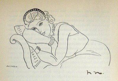 Henri MATISSE, hand signed Lithograph, 1944: Beautiful rare Lithograph by Henri Matisse. From a signed VIP book, published in 1944. Hand signed by Matisse in black ink. Editeur: P. A. Norstedl & Soner, Stockholm. Size: 3.54 x 5.12 inches (9 x 13