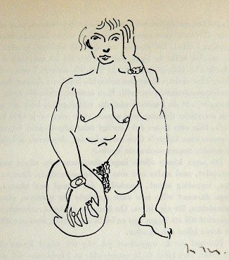 Henri MATISSE, hand signed Lithograph, 1944: Beautiful rare Lithograph by Henri Matisse. From a signed VIP book, published in 1944. Hand signed by Matisse in black ink. Editeur: P. A. Norstedl & Soner, Stockholm. Size: 4.33 x 5.12 inches (11 x 1