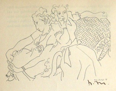 Henri MATISSE, hand signed Lithograph, 1944: Beautiful rare Lithograph by Henri Matisse. From a signed VIP book, published in 1944. Hand signed by Matisse in black ink. Editeur: P. A. Norstedl & Soner, Stockholm. Size: 4.33 x 5.12 inches (11 x 1