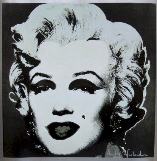ANDY WARHOL, Signed Print Marilyn Monroe, 1982: Andy WARHOL, "Marilyn Monroe", signed Print. From a signed VIP-catalog from 1982. Hand signed by Andy Warhol in silver pen. Size: 9 x 9 in (23 x 23 cm).