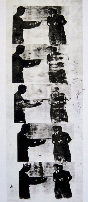 Andy Warhol, signed Print, Cagney, 1986: Andy WARHOL, "Cagney" signed Print. From a signed VIP book from 1986. Hand signed by Andy Warhol in black pen. Size: 11.42 x 4.72 inches (29 x 12 cm), printed on the back.