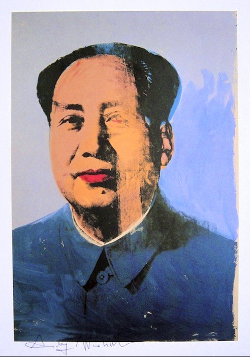 Andy Warhol, signed Print, Mao, 1986: Andy WARHOL, "Mao" signed Print. From a signed VIP book from 1986. Hand signed by Andy Warhol in black pen. Size: 9.25 x 6.3 inches (23.5 x 16 cm), printed on the back.