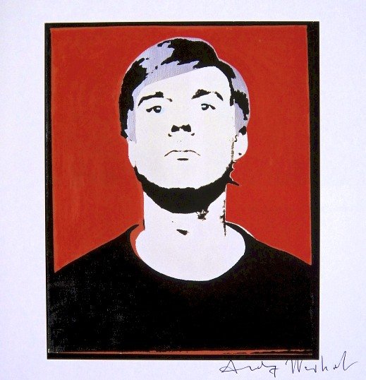 Andy Warhol, signed Print, Self-Portrait, 1986: Andy WARHOL, "Self-Portrait" signed Print. From a signed VIP book from 1986. Hand signed by Andy Warhol in black pen. Size: 6.89 x 6.69 inches (17.5 x 17 cm), printed on the back.