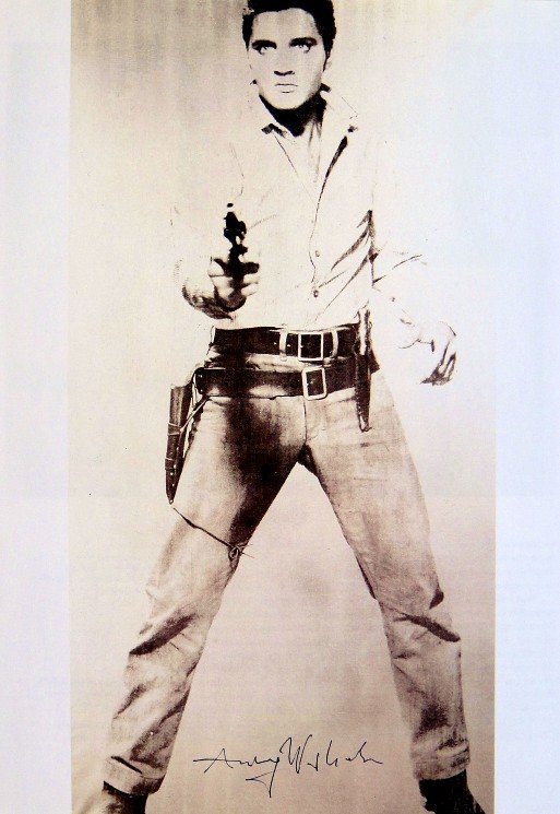 Andy Warhol, signed Print, Elvis Presley, 1986: Andy WARHOL, "Elvis Presley" signed Print. From a signed VIP book from 1986. Hand signed by Andy Warhol in black pen. Size: 11.61 x 8.86 inches (29.5 x 22.5 cm), printed on the back.