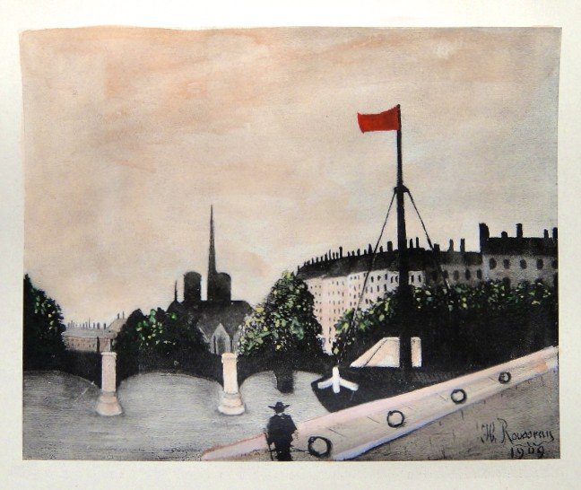 Henri ROUSSEAU hand colored Lithograph 1927: Henri Rousseau hand colored Lithograph, signed in the plate. From the VIP book Christian Zervos, published in 1927. Edition: Cahiers d'Art, 40 rue Bonaparte, Paris. Prov: Galerie Kahnweiler, Paris. Si