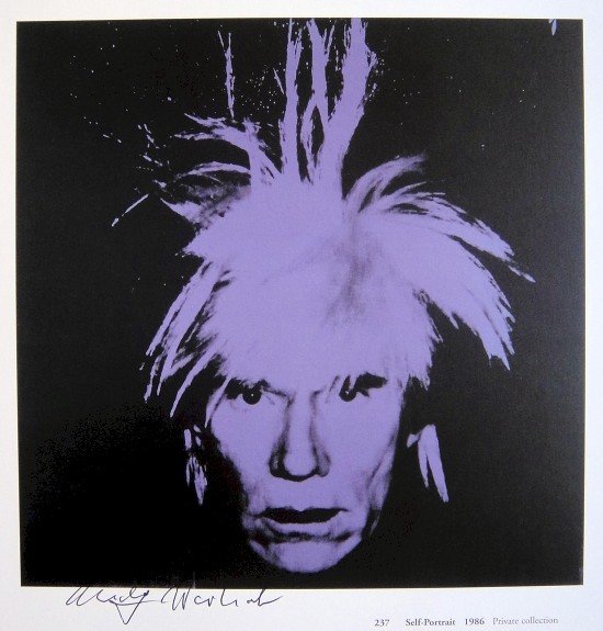 Andy Warhol, signed Print, Self-Portrait, 1986: Andy WARHOL, "Self-Portrait" signed Print. From a signed VIP book from 1986. Hand signed by Andy Warhol in black pen. Size: 7.87 x 7.09 inches (20 x 18 cm), with titel and printed on the back.