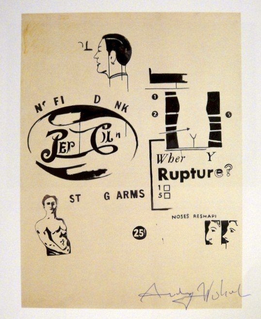 Andy Warhol, signed Print, Advertisement, 1986: Andy WARHOL, "Advertisement" signed Print. From a signed VIP book from 1986. Hand signed by Andy Warhol in blue pen. Size: 8.66 x 6.69 inches (22 x 17 cm), printed on the back.