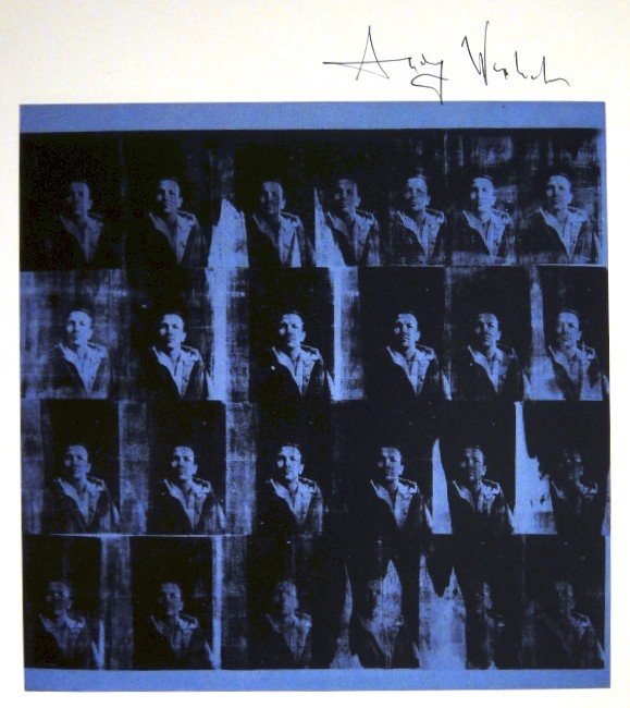 Andy Warhol, signed Print, Texan - Rauschenberg, 1986: Andy WARHOL, "Texan - Robert Rauschenberg" signed Print. From a signed VIP book from 1986. Hand signed by Andy Warhol in black pen. Size: 9.06 x 8.27 inches (23 x 21 cm), printed on the back.