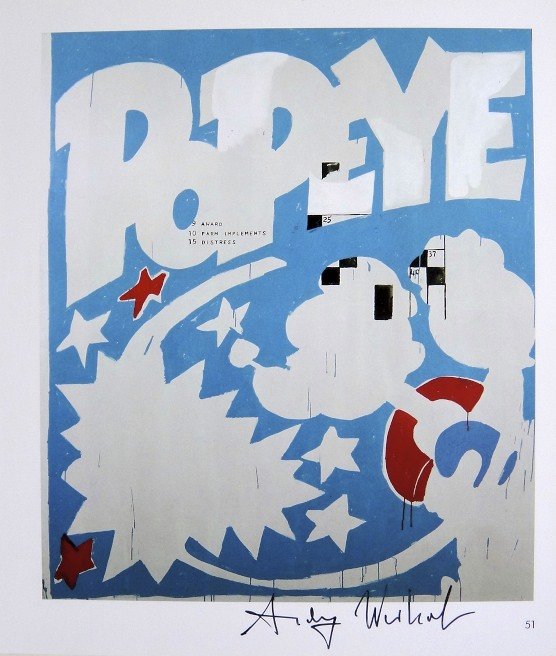 Andy Warhol, signed Print, Popeye, 1986: Andy WARHOL, "Popeye" signed Print. From a signed VIP book from 1986. Hand signed by Andy Warhol in black pen. Size: 10.24 x 7.87 inches (26 x 20 cm), page number and printed on the back.