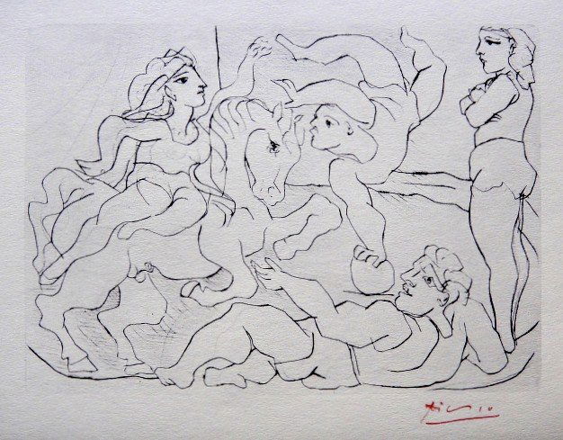 Pablo PICASSO "Suite Vollard" Lithograph 1952: Picasso Lithograph form the Suite Vollard "Le Cirque" (Bloch 205). Hand signed in red pencil by Pablo Picasso, Edition from 1952. Size: 8.2 x 11 in (20 x 27 cm).