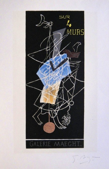 Georges Braque Lithograph Ecole de Paris 1952: Original lithograph "Galerie Maeght - Sur 4 Murs" from a VIP folder, 1952. Hand signed by Georges Braque in pencil. Lithograph: Fernand Mourlot, Paris. Editeur and Prov: Galerie Maeght, Paris. Size: 1