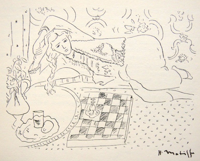 Henri MATISSE, hand signed Lithograph, 1944: Beautiful rare Lithograph by Henri Matisse. From a signed VIP book, published in 1944. Hand signed by Matisse in black ink. Editeur: Mourlot, Paris. With text and printed on the back. Size: 10.83 x 8.