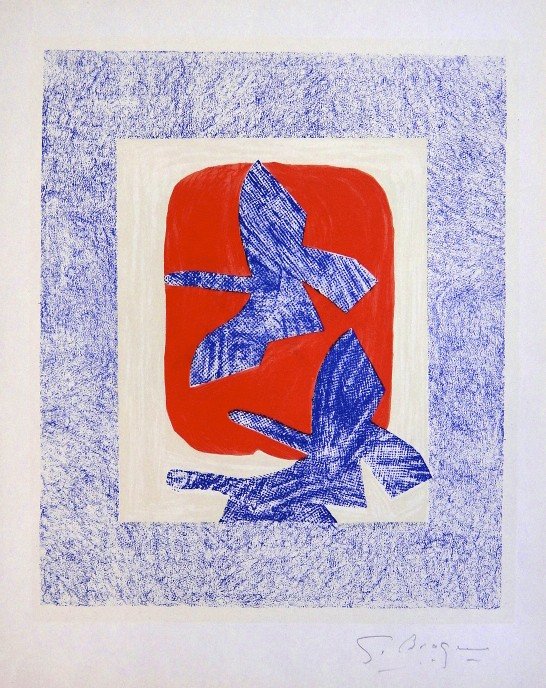 Georges Braque Lithograph Ecole de Paris 1952: Original lithograph from a VIP folder, 1952. Hand signed by Georges Braque in pencil. Lithograph: Fernand Mourlot, Paris. Editeur and Prov: Galerie Maeght, Paris. Size: 11.8 x 9 inches (30 x 23 cm), p