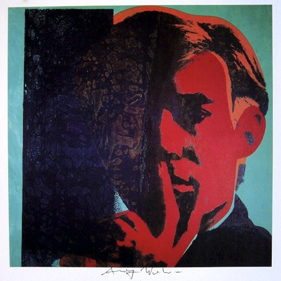 Andy Warhol, signed Print, Self-Portrait, 1986: Andy WARHOL, "Self-Portrait" signed Print. From a signed VIP book from 1986. Hand signed by Andy Warhol in black pen. Size: 8.66 x 8.27 inches (22 x 21 cm), printed on the back.