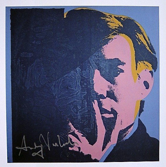 Andy Warhol, signed Print, Self-Portrait, 1986: Andy WARHOL, "Self-Portrait" signed Print. From a signed VIP book from 1986. Hand signed by Andy Warhol in silver pen. Size: 8.07 x 7.87 inches (20.5 x 20 cm), printed on the back.