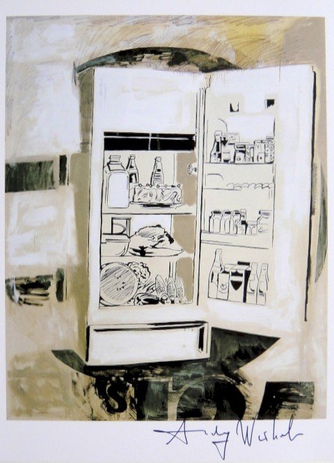 Andy Warhol, signed Print, Icebox, 1986: Andy WARHOL, "Icebox" signed Print. From a signed VIP book from 1986. Hand signed by Andy Warhol in black pen. Size: 10.24 x 7.28 inches (26 x 18.5 cm), page number and printed on the back.