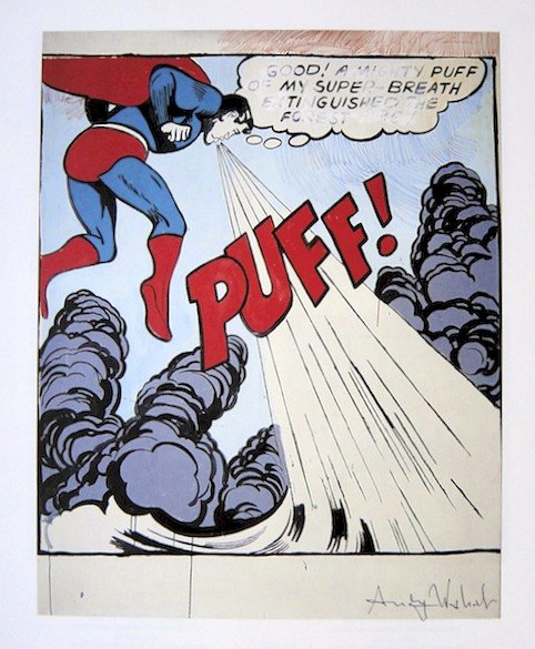 Andy Warhol, signed Print, Superman, 1986: Andy WARHOL, "Superman" signed Print. From a signed VIP book from 1986. Hand signed by Andy Warhol in black pen. Size: 8.27 x 6.5 inches (21 x 16.5 cm), printed on the back.
