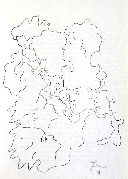 Jean COCTEAU, Signed Print 1958: Signed Print by Jean Cocteau. Hand signed by Cocteau in pencil. Published in the signed special editionin 1959. Size: 9.45 x 6.3 inches (24 x 16 cm), printed on the back.