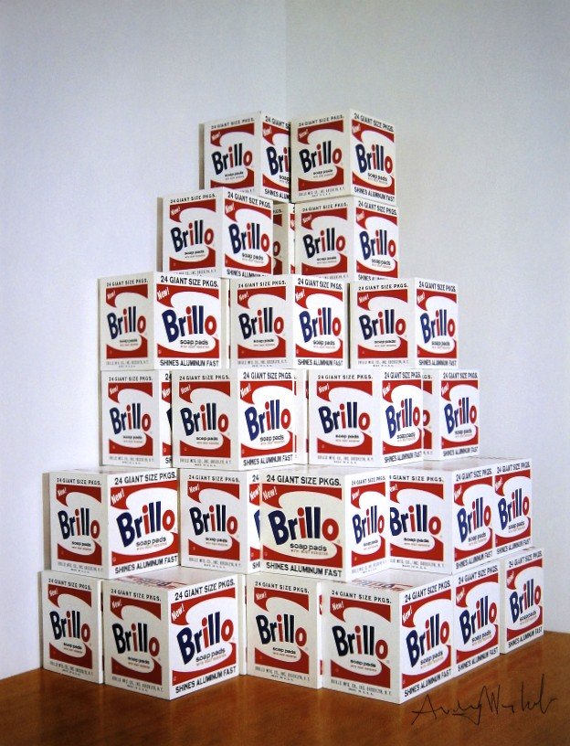 Andy Warhol, signed Print, Brillo Boxes, 1986: Andy WARHOL, "Brillo Boxes" signed Print. From a signed VIP book from 1986. Hand signed by Andy Warhol in black pen. Size: 11.61 x 8.86 inches (29.5 x 22.5 cm), printed on the back.