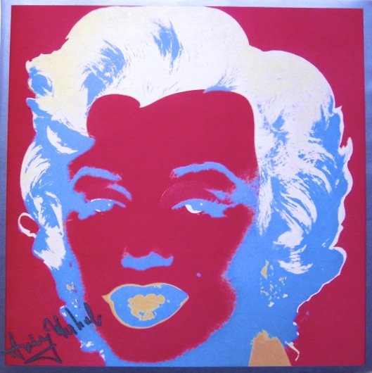 ANDY WARHOL, Signed Print Marilyn Monroe, 1982: Andy WARHOL, "Marilyn Monroe", signed Print. From a signed VIP-catalog from 1982. Hand signed by Andy Warhol in silver pen. Size: 9 x 9 in (23 x 23 cm).