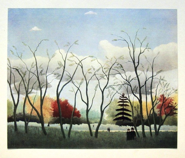 Henri ROUSSEAU, special Print Bois de Vincennes: Beautiful Print " Bois de Vincennes " by Henry Rousseau. From the special VIP book ÒLe Douanier" from Philippe Soupault. Signed in the plate. Print is glued on a base. Edition: D'Art Albert Skira, Ge