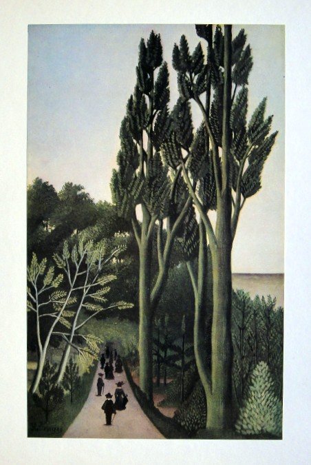 Henri ROUSSEAU, special Print Au Parc Montsouris: Beautiful Print " Au Parc Montsouris " by Henry Rousseau. From the special VIP book ÒLe Douanier" from Philippe Soupault. Signed in the plate. Print is glued on a base. Edition: D'Art Albert Skira, G