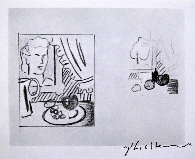 Roy LICHTENSTEIN, signed Print, Still life, 1975: Roy LICHTENSTEIN, "Still life" signed Print. From a signed VIP book from 1975. Hand signed by Roy Lichtenstein in black pen. Prov: E.P.C.B. departement des arts plastiques. Size: 6.3 x 7.48 inches (16