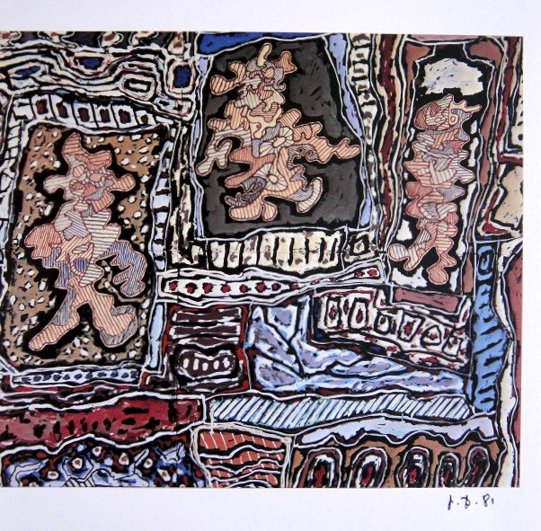 Jean Dubuffet, signed Print 1981: Signed Print by Jean DUBUFFET. From a signed VIP book, published in 1981. Hand signed by Dubuffet in black pen. Editeur: Fernand Mourlot, Paris. Size: 9.45 x 9.45 inches (24 x 24 cm), printed on the b