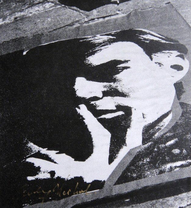 Andy Warhol, signed Print, Self-Portrait, 1986: Andy WARHOL, "Self-Portrait" signed Print. From a signed VIP book from 1986. Hand signed by Andy Warhol in silver pen. Size: 9.45 x 8.66 inches (24 x 22 cm), printed on the back.